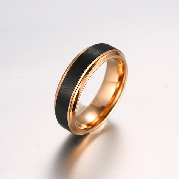 Jewelry Popular Tungsten Steel Ring Double Groove Rose Gold + Inlaid Black Electroplating Men's Ring
