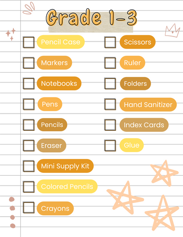 Yoobi Grade 1-3 Back to School Checklist