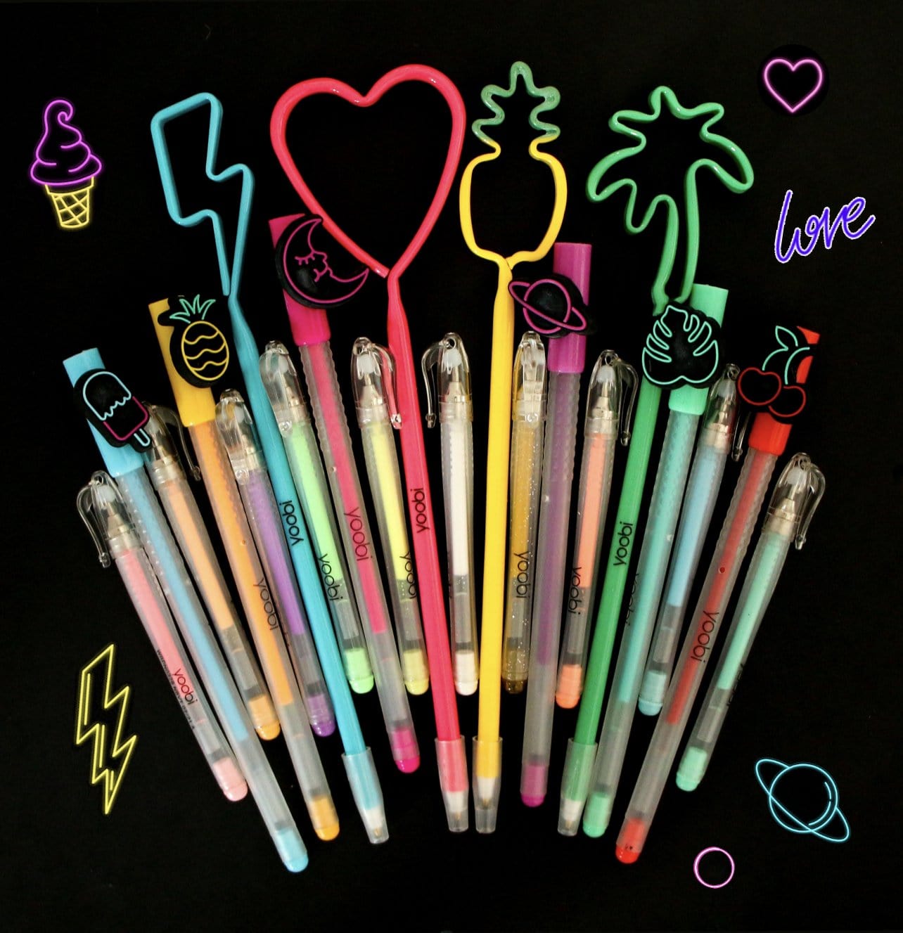 Neon Charm Gel Pens, 6 Pack