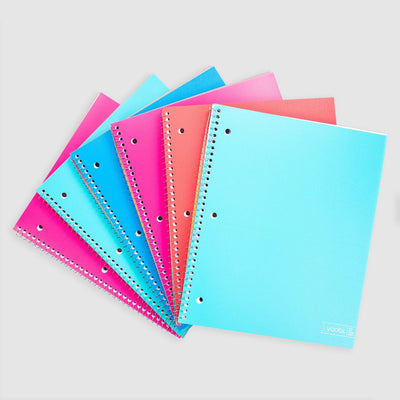 Yoobi Spiral Notebook Set - 3 Subject College Ruled Notebooks, 150  Perforated Pages, 3-Hole Punch - 3 Colors, Pvc Free - Bulk No