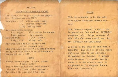 Queen Elizabeth Cake Vintage Recipe