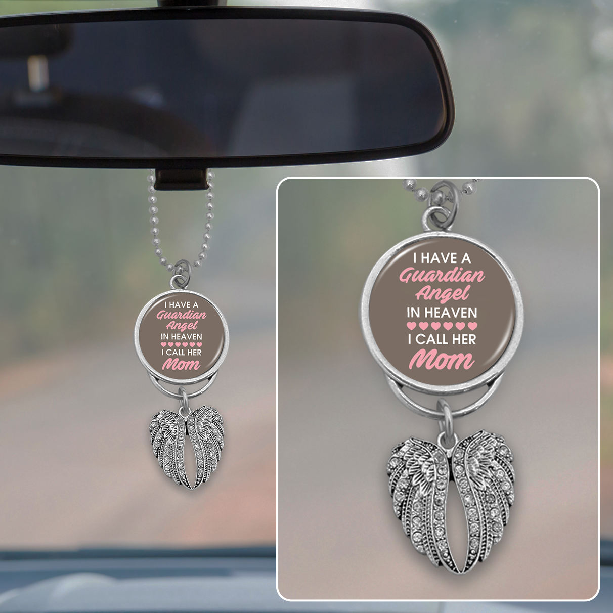 Guardian Angel In Heaven Mom Angel Wings Rearview Mirror Charm