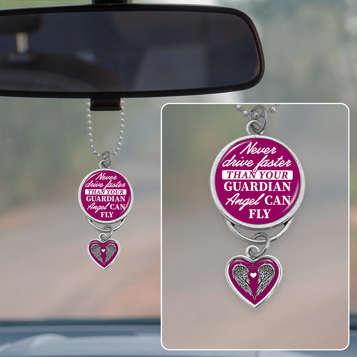 Never Drive Faster Than Your Guardian Angel Rearview Mirror Charm - Brave New Look product image