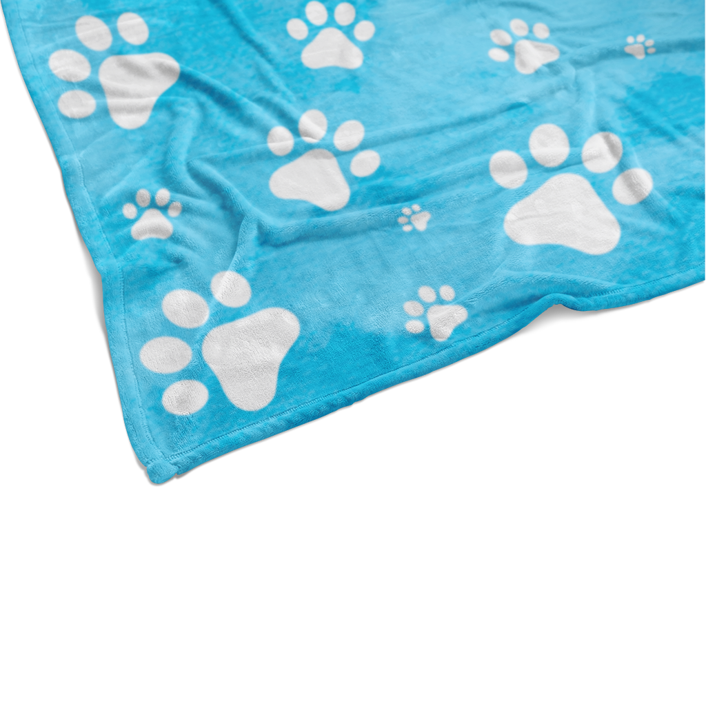 Blue Watercolor Paw Prints Fleece Blanket