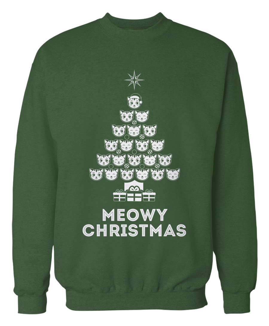 Meowy Christmas Cat Ugly Christmas Sweater - Holidays