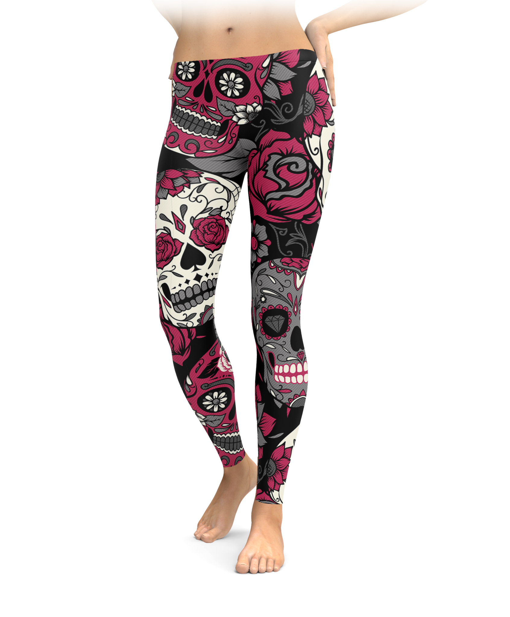 Black & Pink Sugar Skull Leggings