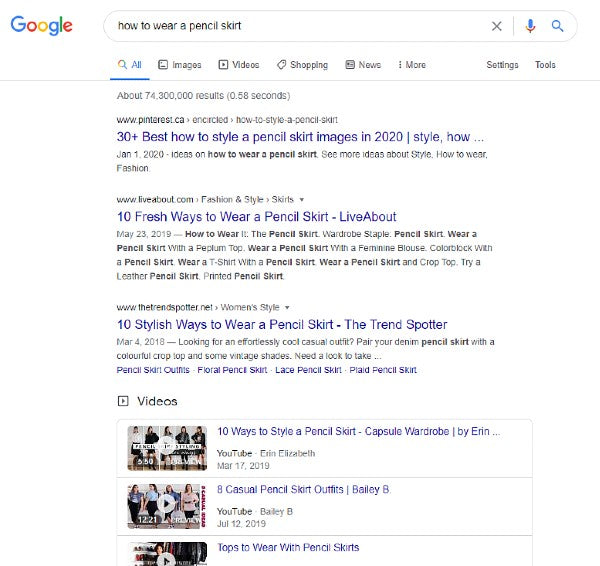 Google Search Results Page Example