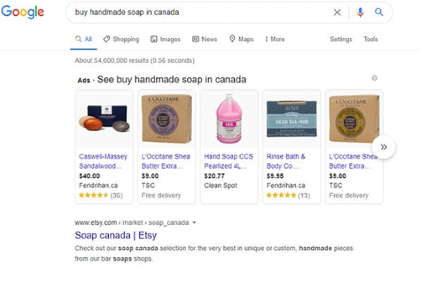 Google Shopping Ads SERP Example