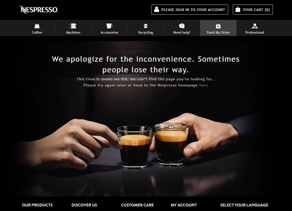 Nespresso 404 Page Example