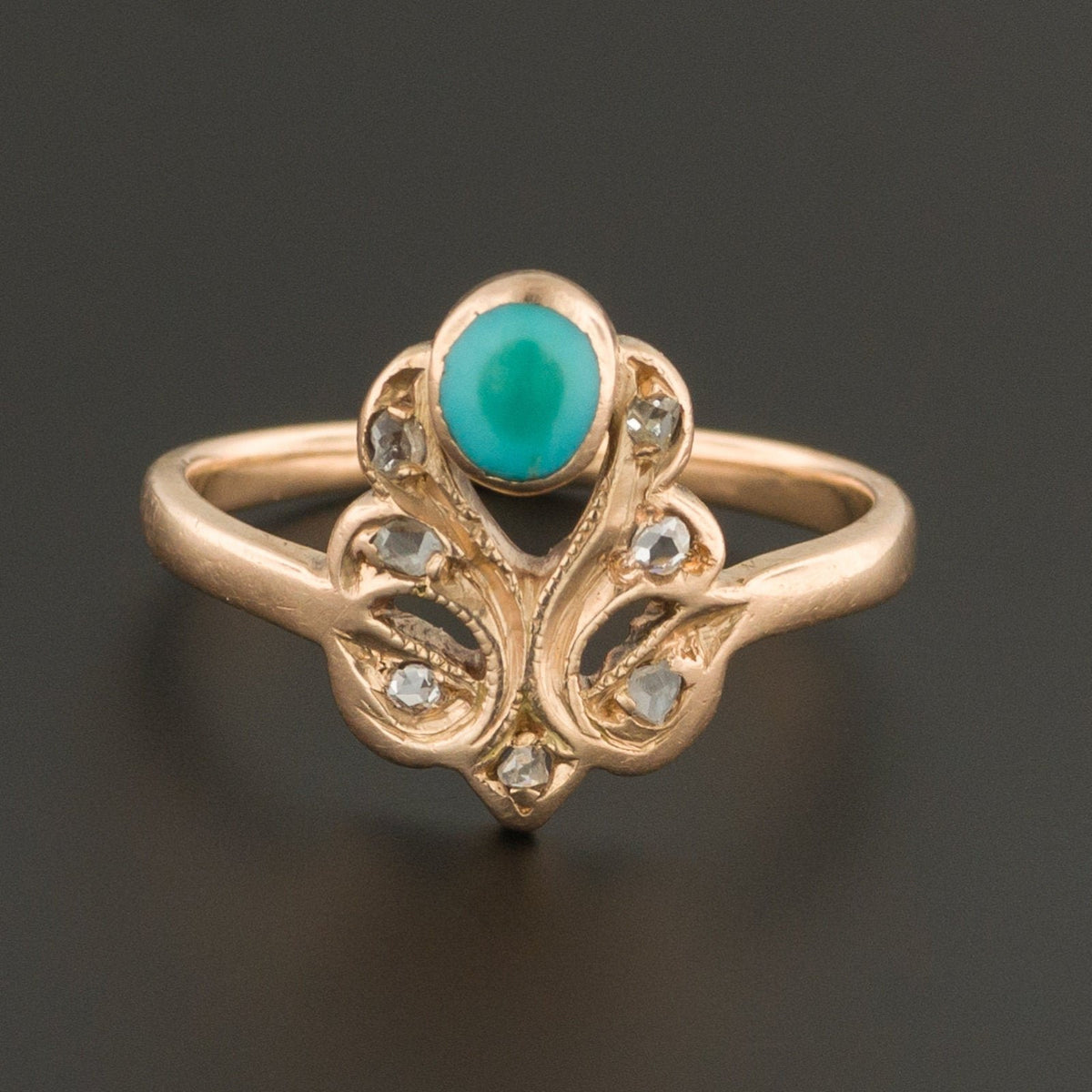 Vintage Turquoise & Diamond Ring | 14k Gold Ring - Trademark Antiques