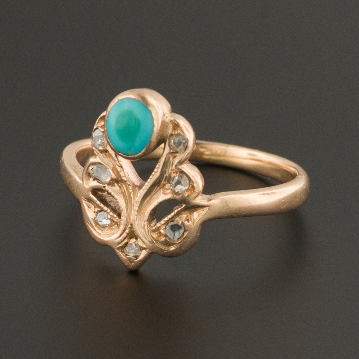 Vintage Turquoise & Diamond Ring | 14k Gold Ring - Trademark Antiques