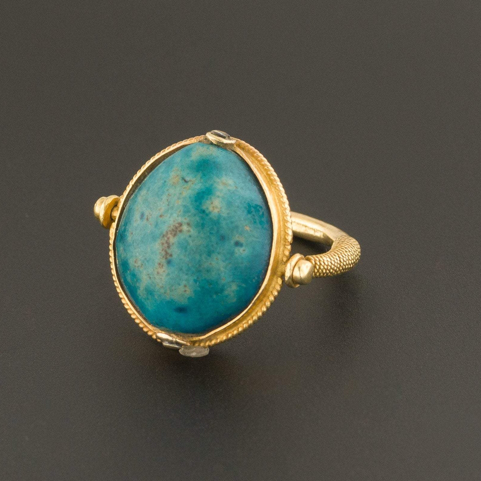 Vintage Blue Faience Flip Ring | Faience Carved Flip Ring - Trademark ...