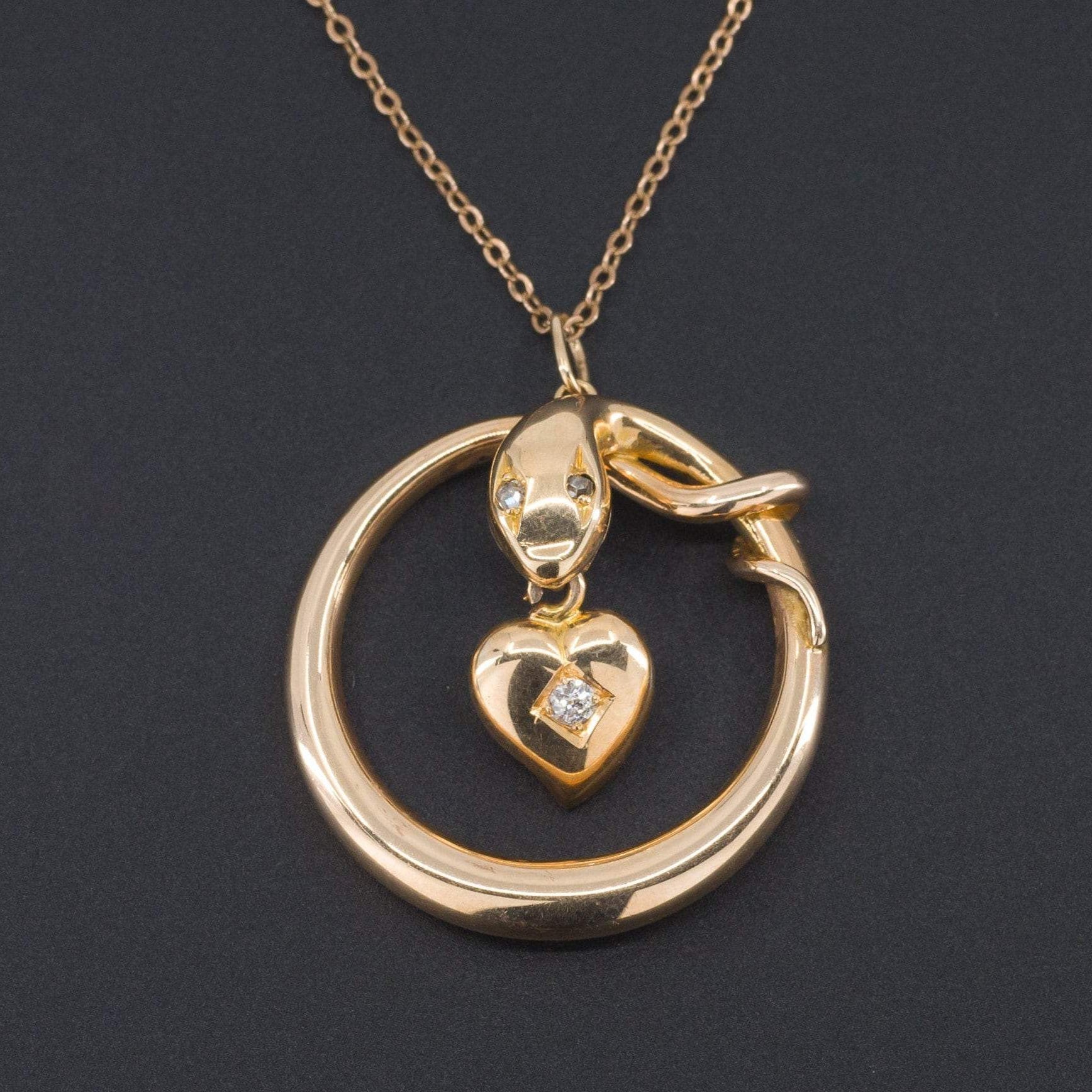 Antique Snake Pendant | 14k Gold Snake with Diamond Heart - Trademark ...