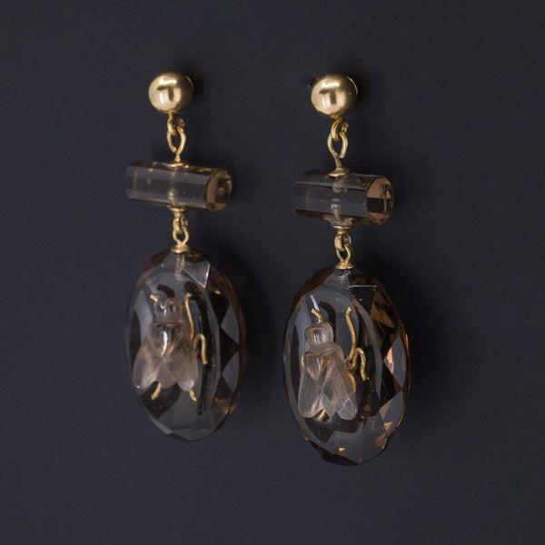 Antique Smokey Quartz Fly Earrings | Antique Earrings - Trademark Antiques