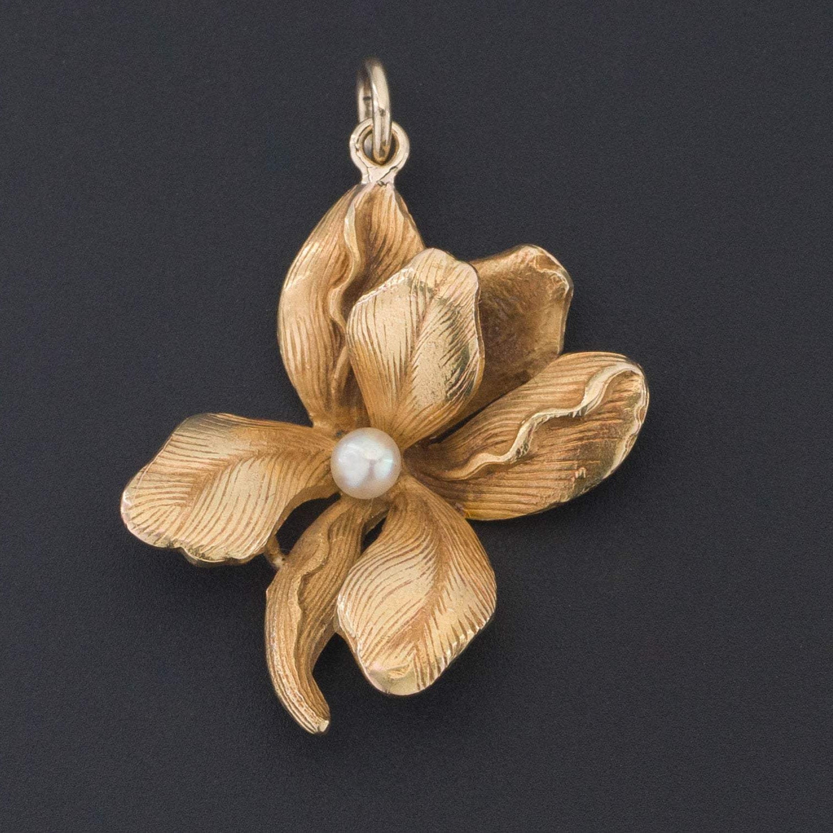 14k Gold Iris Pendant | Iris Flower Pendant - Trademark Antiques