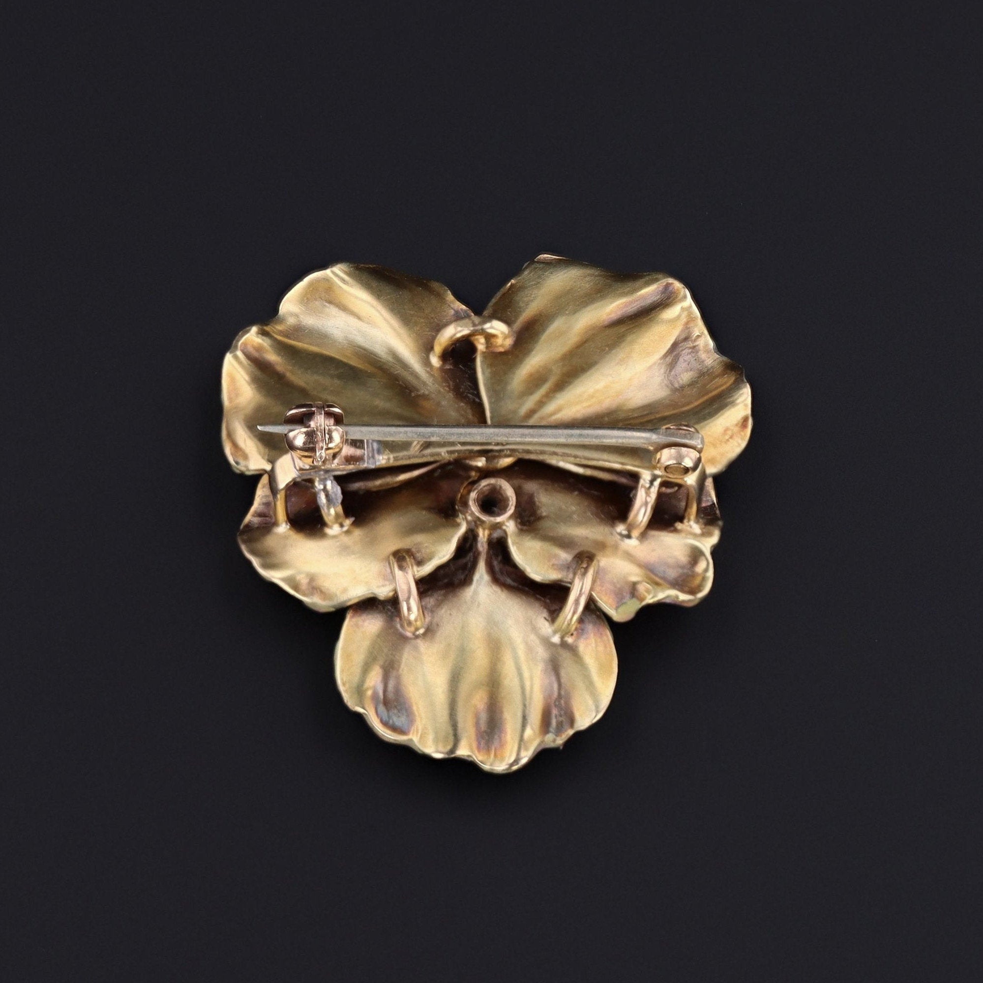 14k Gold & Diamond Pansy Brooch | Antique Pansy Brooch - Trademark Antiques