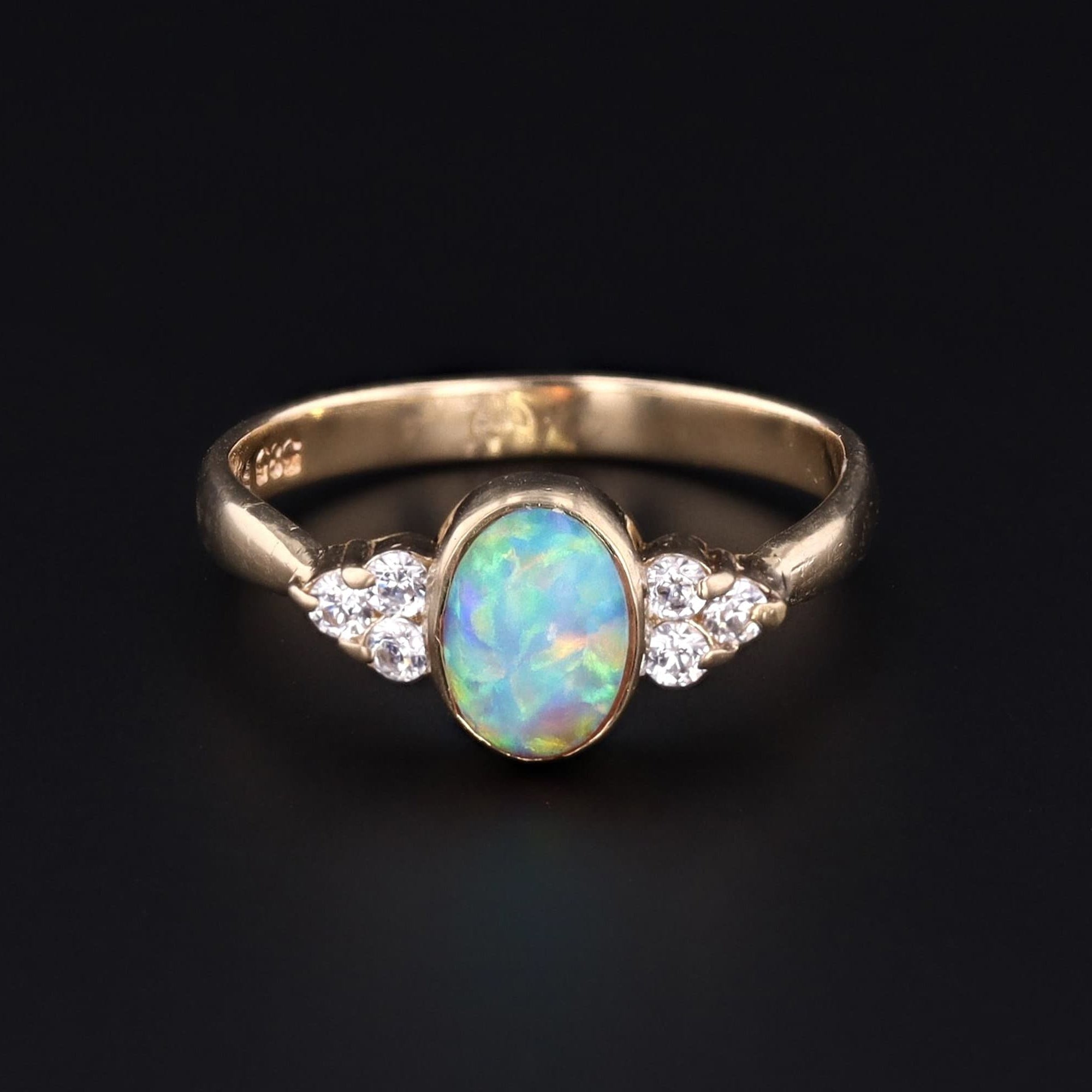 Vintage Opal & Diamond Ring | 14k Gold Opal Ring - Trademark Antiques