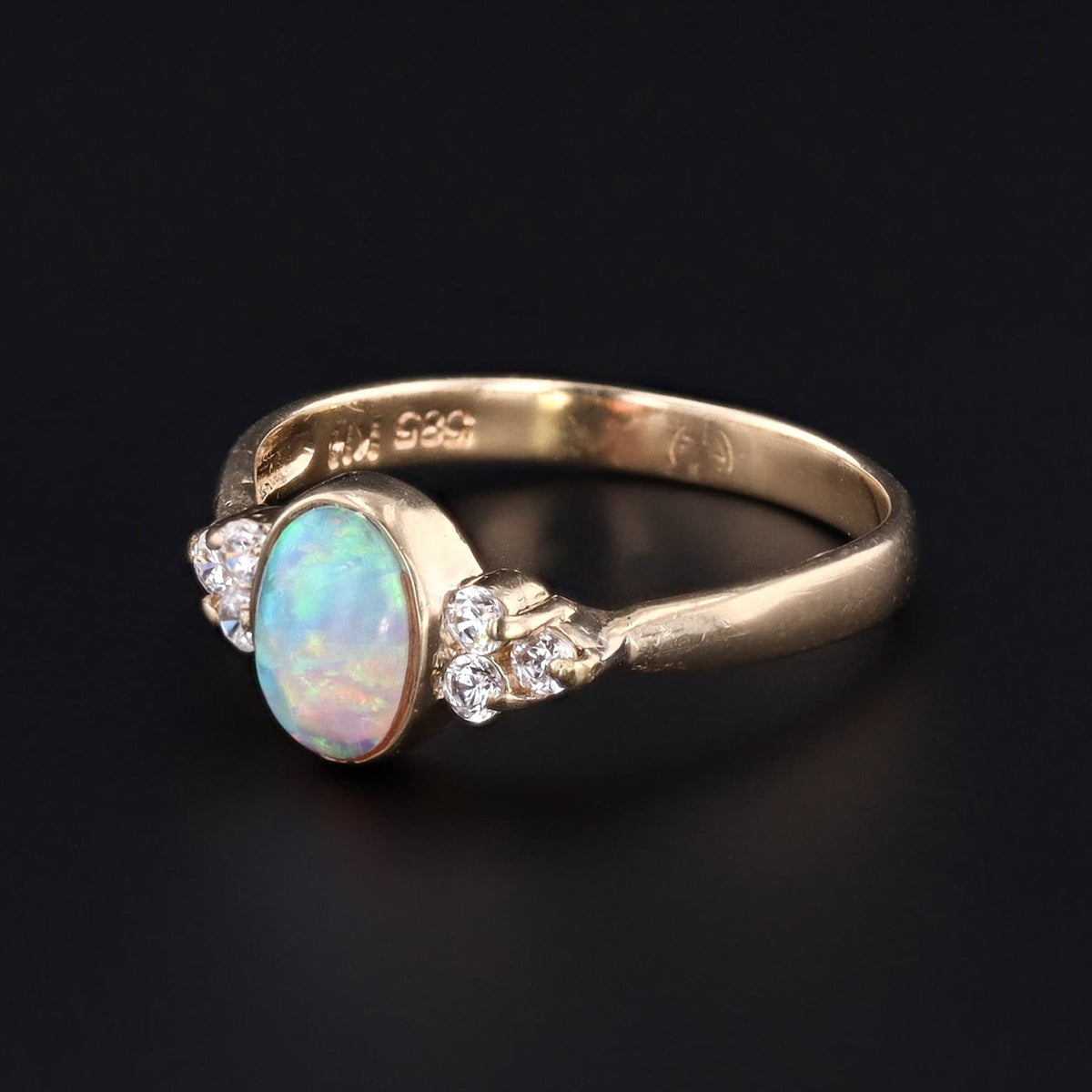 Vintage Opal & Diamond Ring | 14k Gold Opal Ring - Trademark Antiques
