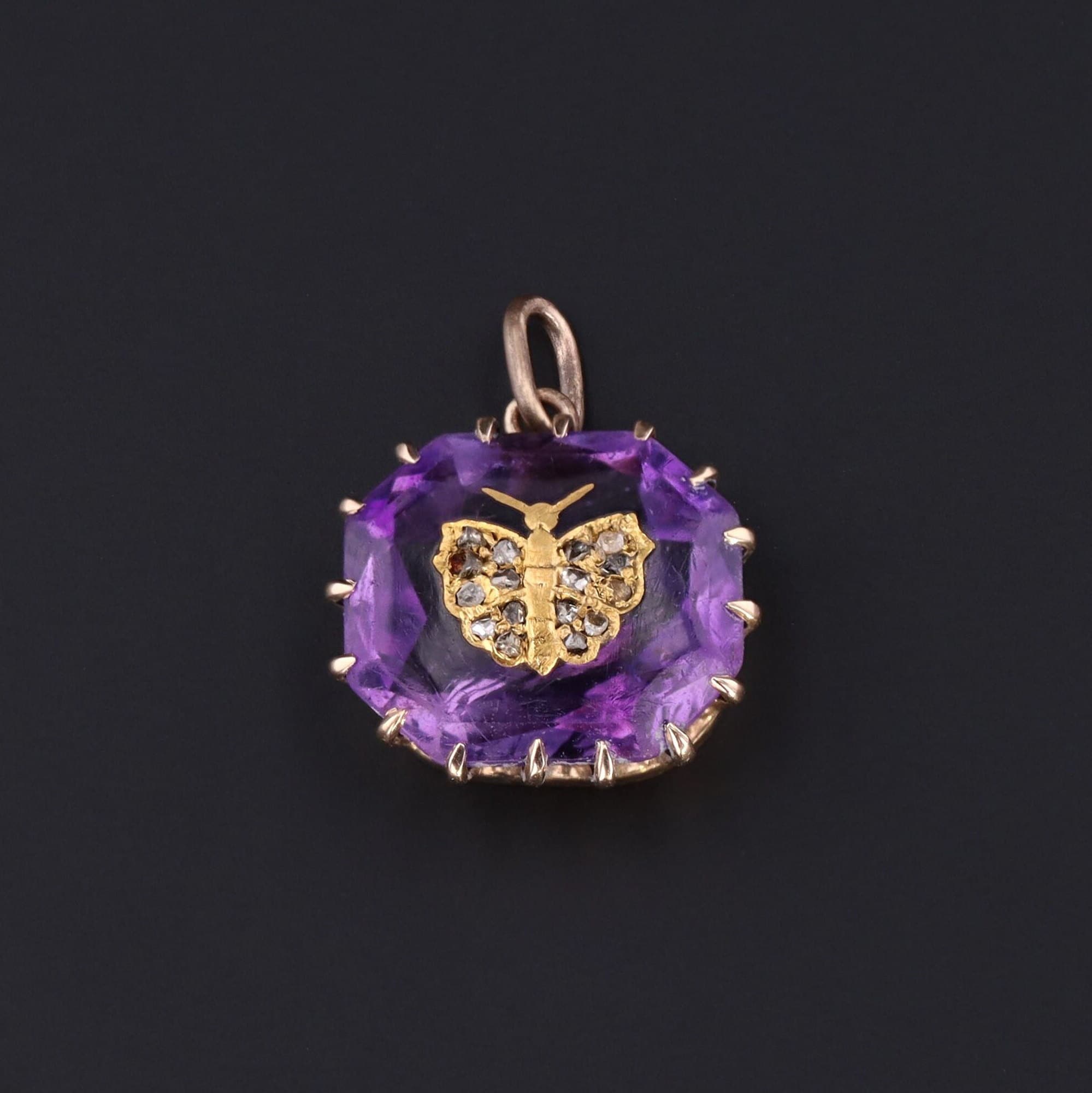 Amethyst Butterfly Pendant | 14k Gold Pendant - Trademark Antiques