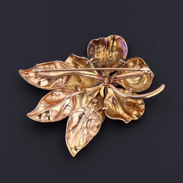 Vintage Pink Enamel Flower Brooch of 14k Gold by A.J. Hedges ...