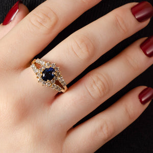 Vintage Sapphire Ring | 14k Gold Sapphire & Diamond Ring by Henry