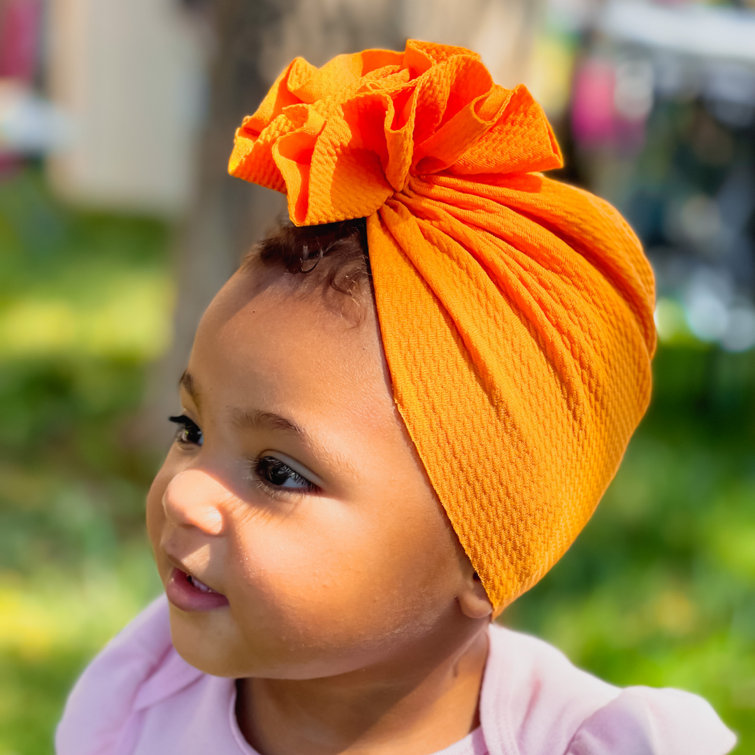 Carrot Baby Ruffle Turban + One Hair Bow - NDINI ACCESSORIES