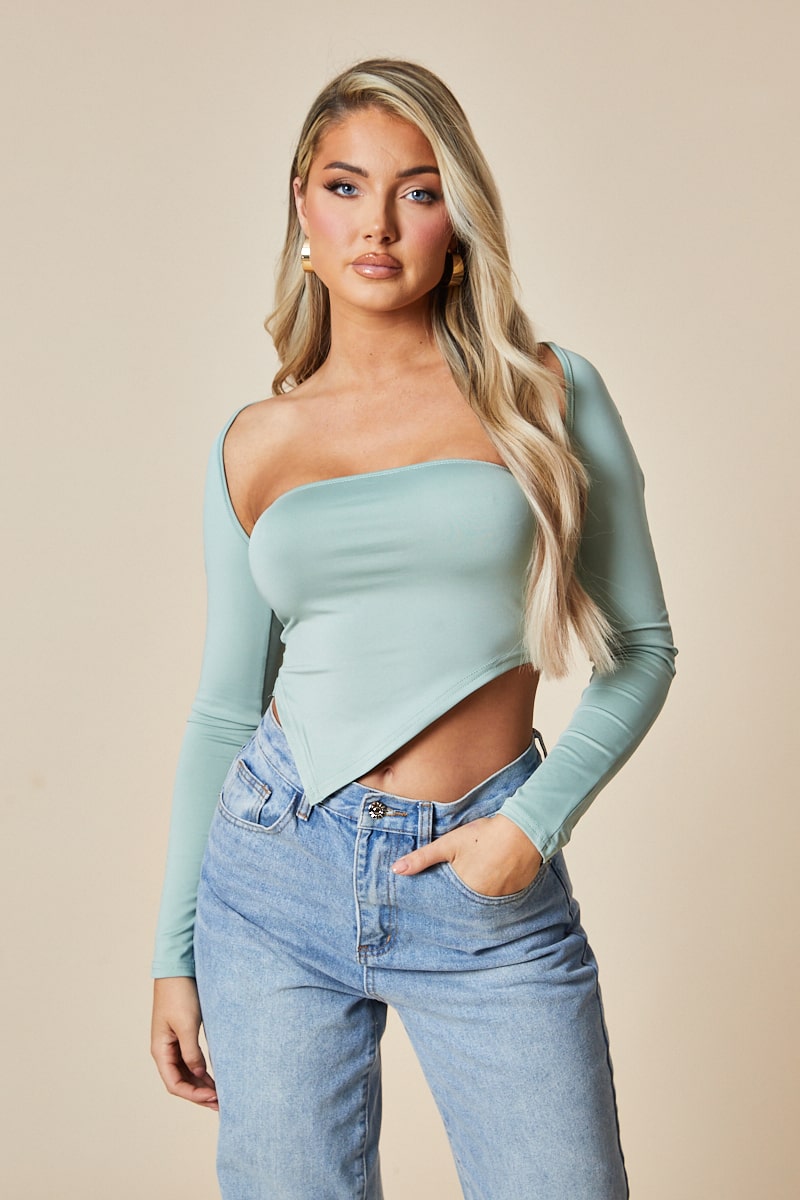 Sage Asymmetric Cut Out Back Cropped Top - Koko - Size 8