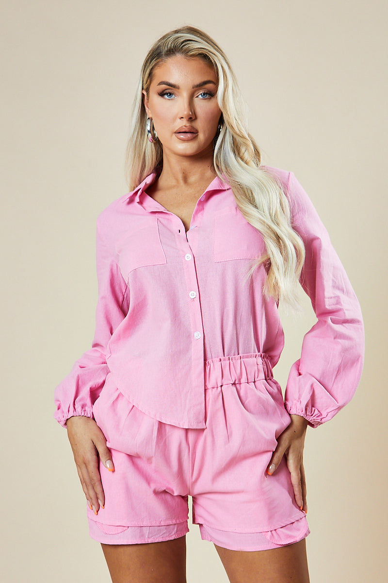Pink Oversized Shirt & Shorts Co-ord Set - Kalina - Size 12