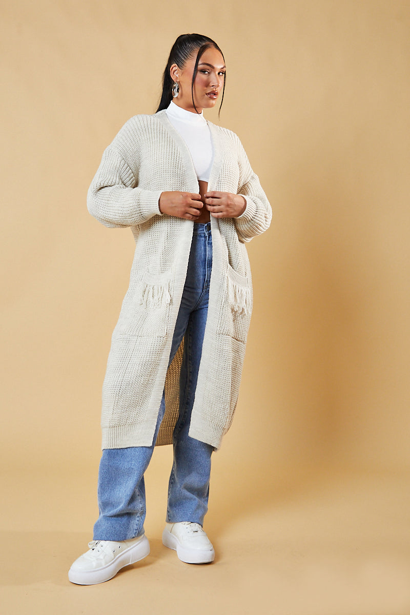 Beige Edge To Edge Longline Cardigan - Doris - One Size