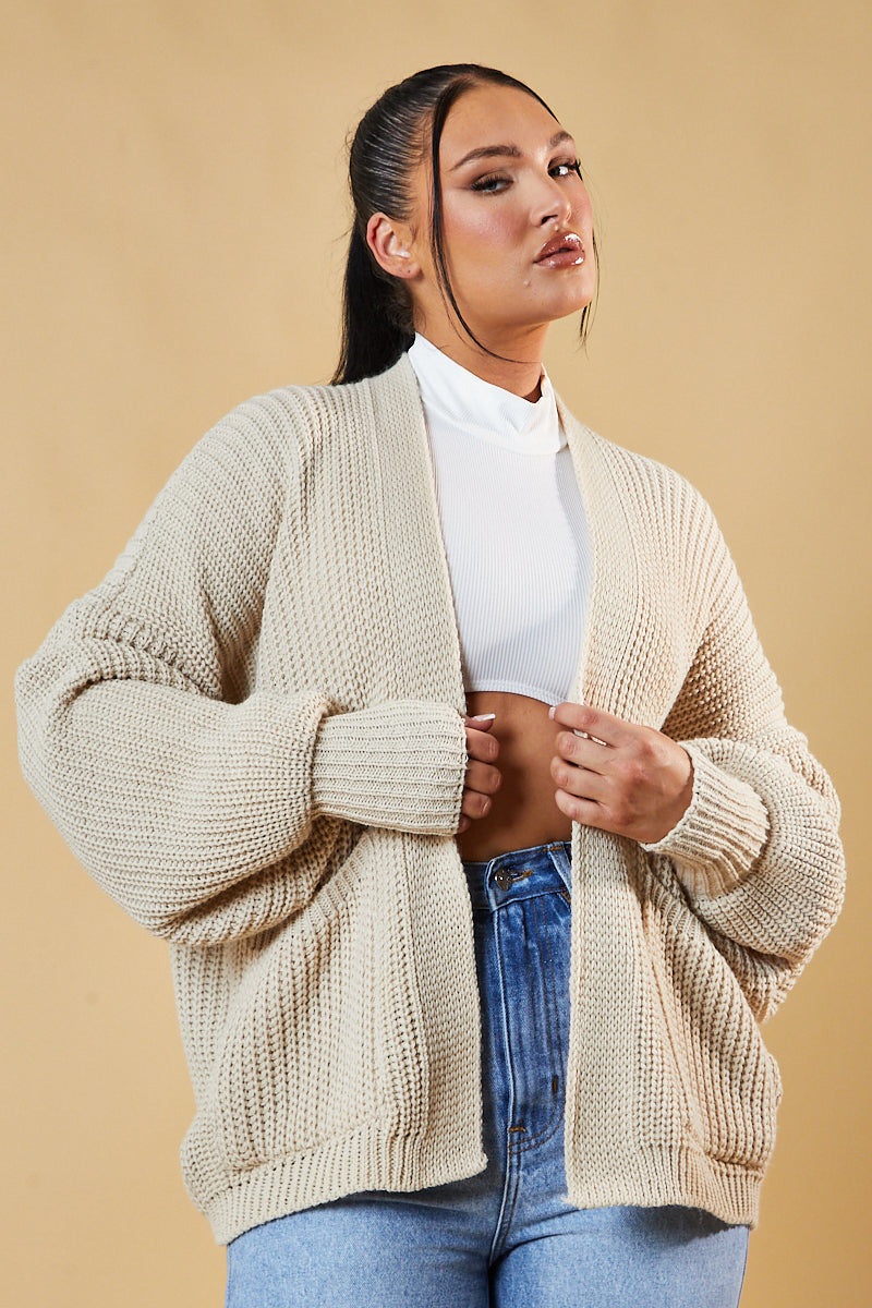 Beige Chunky Knit Slouchy Cardigan - Daisy - One Size