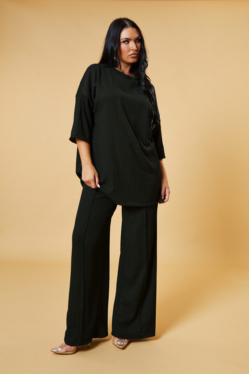 Black Textured Knit Trousers & Oversized Top Co-ord Set - Cecelia - One Size (8 to 14)