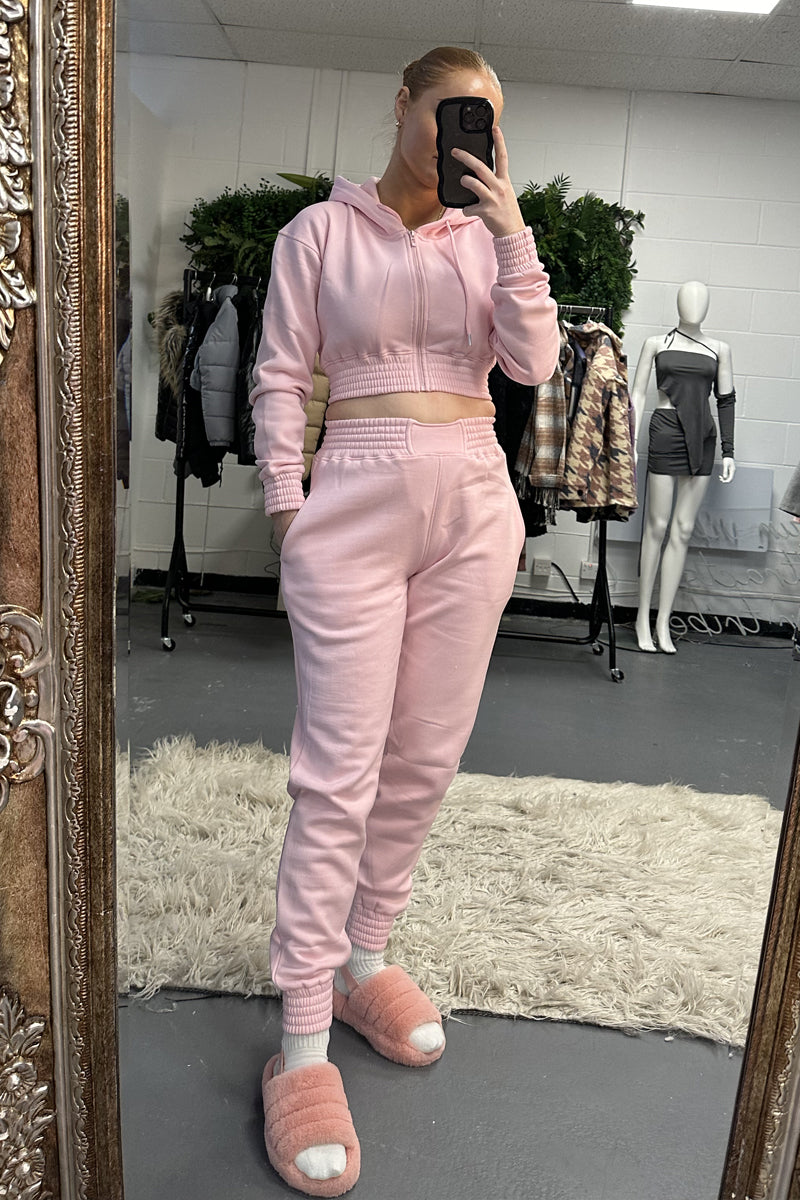 Pink Zip Front Elasticated Detail Loungewear Co-ord Set - Carmel - Size 6