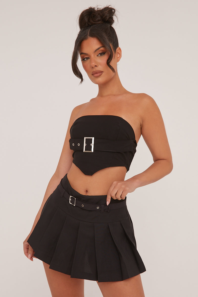 Black Pleated Belt Detail Micro Mini Skirt - Violet - Size 10