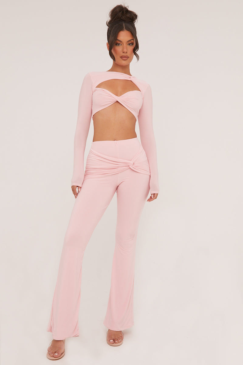 Pink Twist Detail Cropped Top & Wide Leg Trousers - Matilda - Size 6