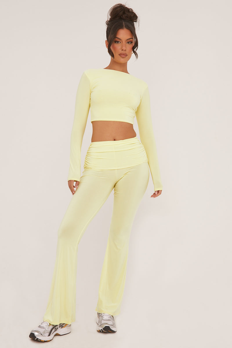 Yellow Round Neck Cropped Top & Wide Leg Trousers Co-ord Set - Zoe - Size 14