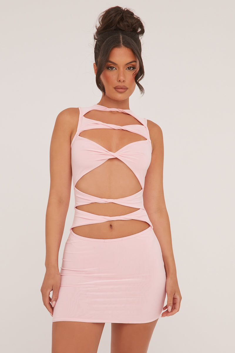 Pink Cut Out Front Bodycon Mini Dress - Thea - Size 12