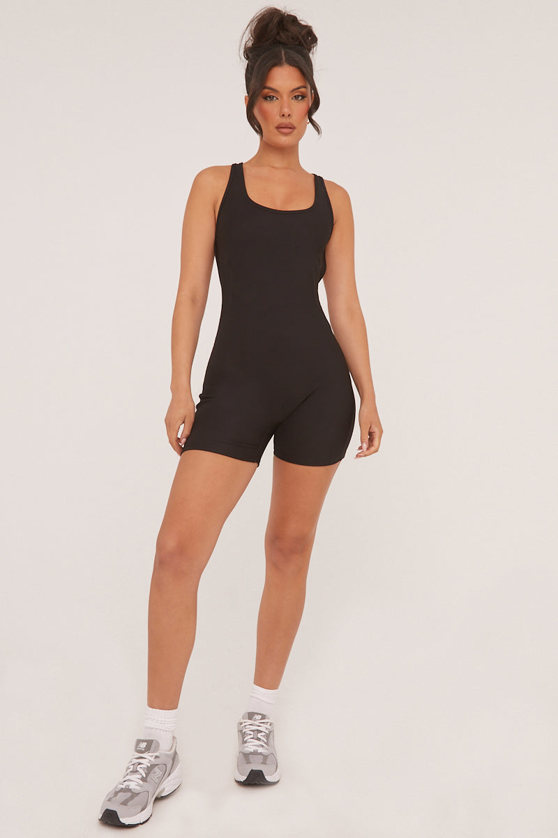 Black Rib Knit Racer Back Unitard - Lexi - Size 12