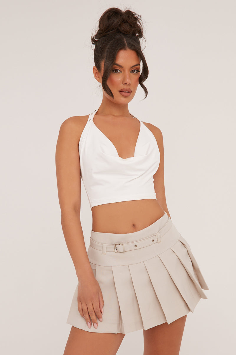 Stone Pleated Belt Detail Micro Mini Skirt - Violet - Size 6