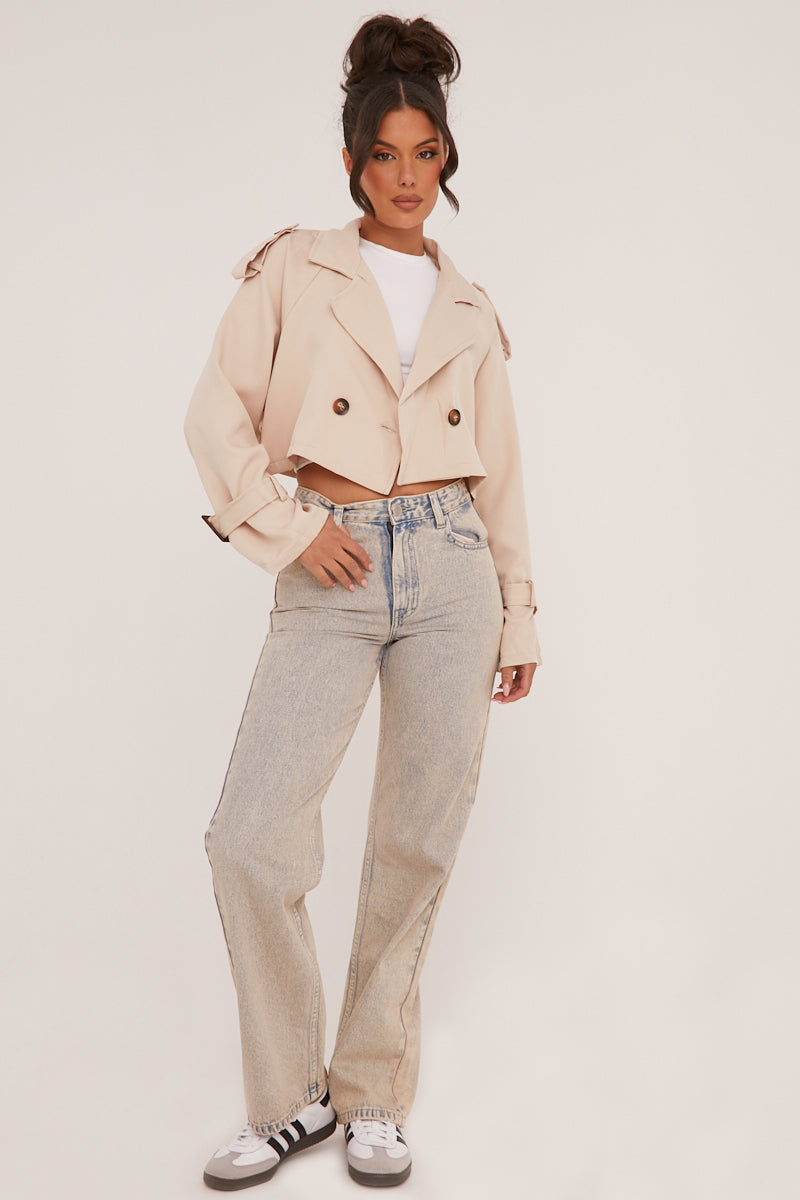 Beige Cropped Belted Trench Coat - Naomi - Size 8/10