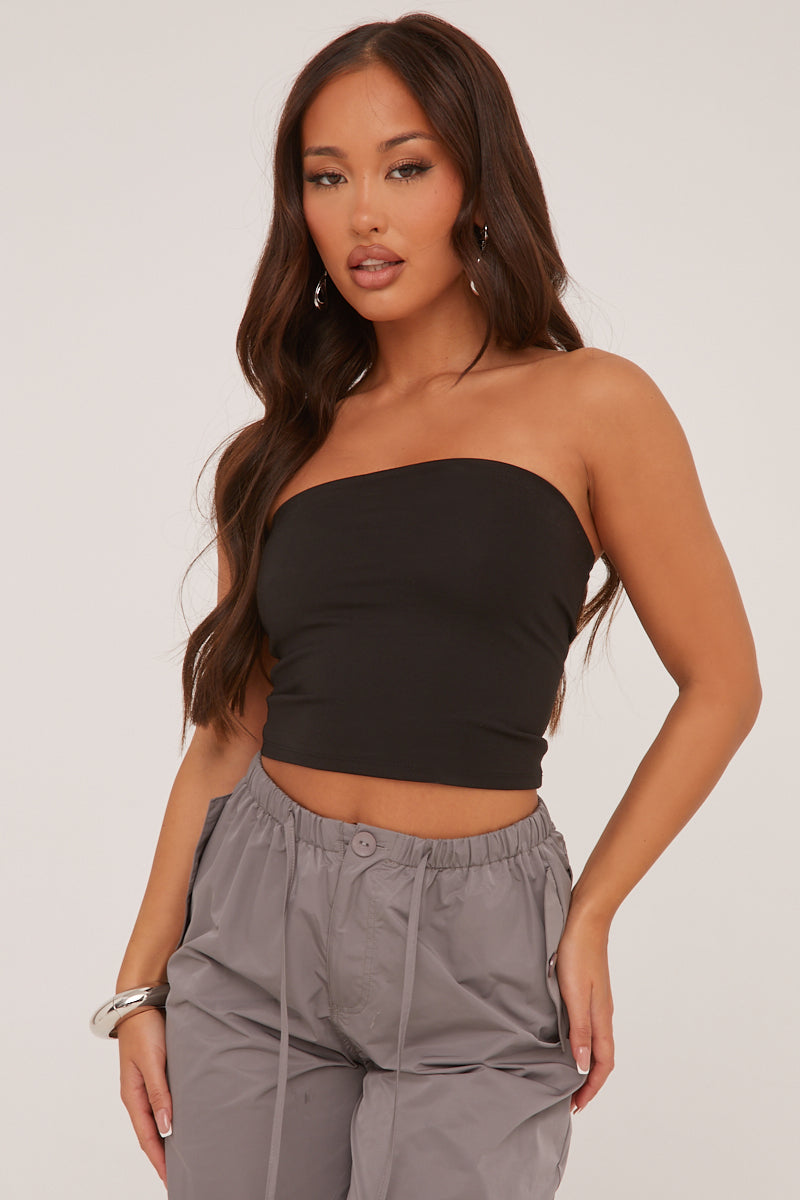 Black Bandeau Cropped Top - Elenor - Size 8