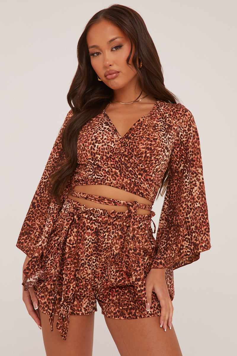 Leopard Print Abstract Print Wrap Over Cropped Top - Lily - Size 10