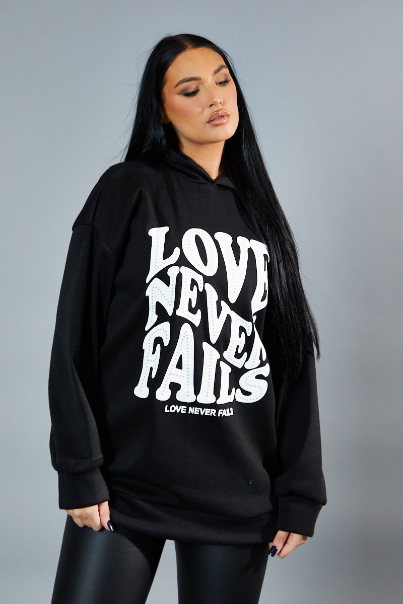 Black Oversized Slogan Hoodie - Kriss - Size 8