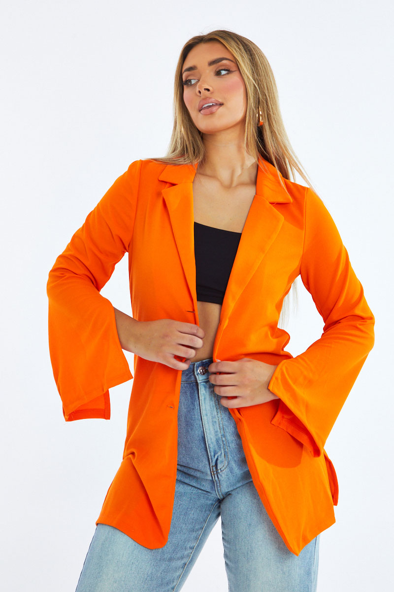 Orange Slit Detail Oversized Longline Blazer - Sibyl - Size 8