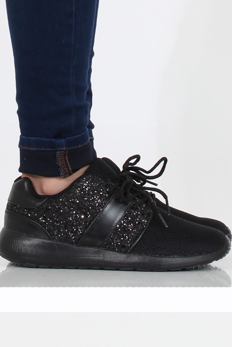 All Black Glitter Trainer - Rio