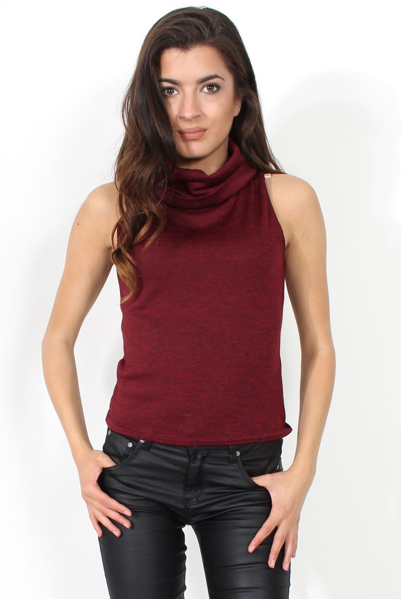 Amber Wine Sleevless Turtle Neck