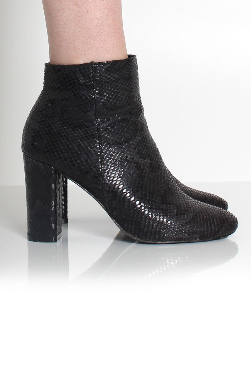 Ashlie Black Snakeskin Ankle Boots