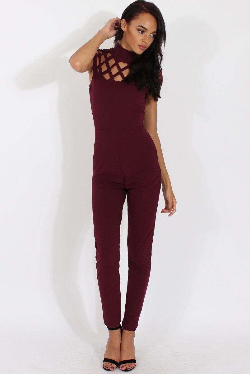 Aubergine Cage Detail Jumpsuit - Aurelia