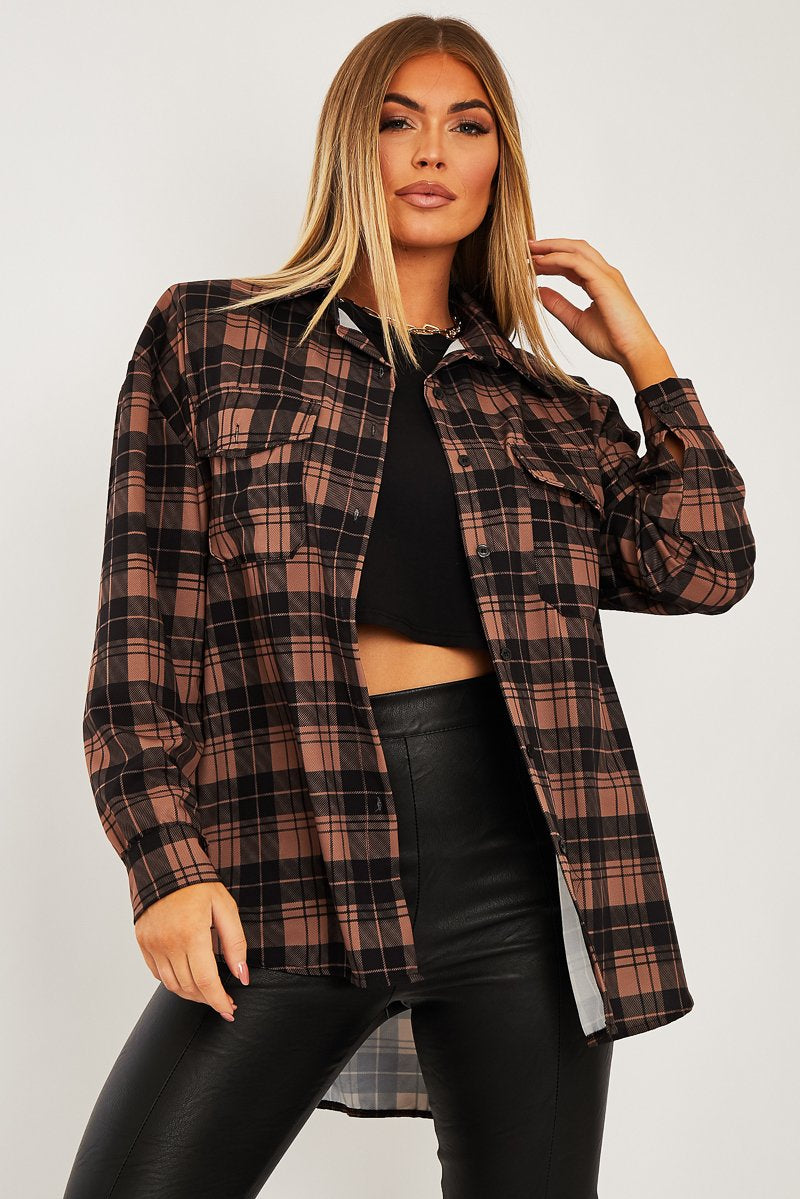 Beige Checked Pocket Front Shirt - Haily