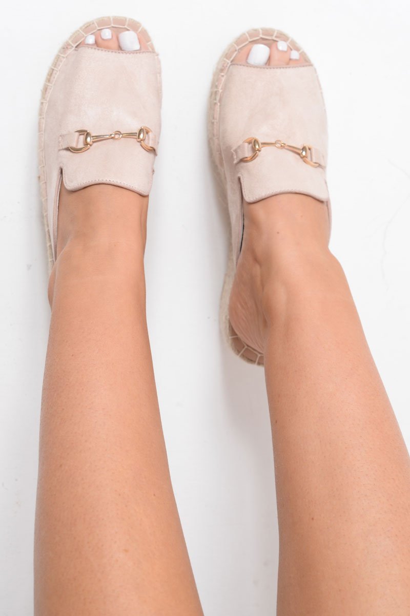 Beige Faux Suede Rope Braid Mule Wedges - Saori