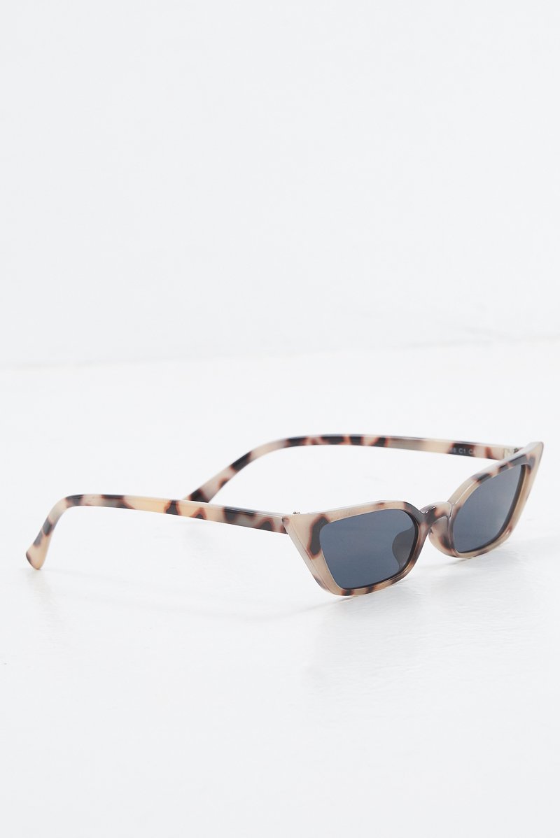 Beige Leopard Slim Pointed Cat Eye Sunglasses - Shelsy